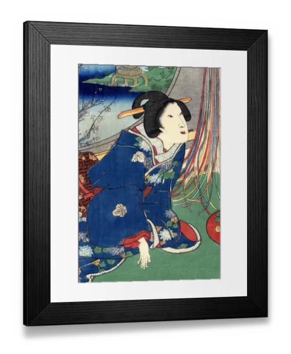 Framed Print : Traditional Woodblock Print Woman Kneeling Framed Print : Traditional Woodblock Print Woman Kneeling