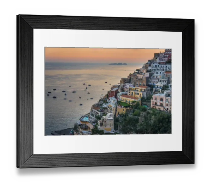 Framed Print : Panoramic view at the sunset of amazing city of Positano Framed Print : Panoramic view at the sunset of amazing city of Positano