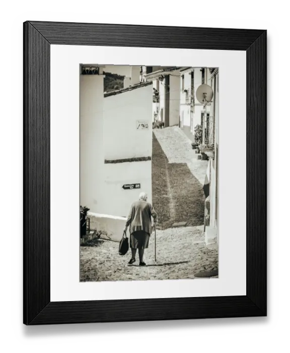 Framed Print : Old woman walks in the road Framed Print : Old woman walks in the road