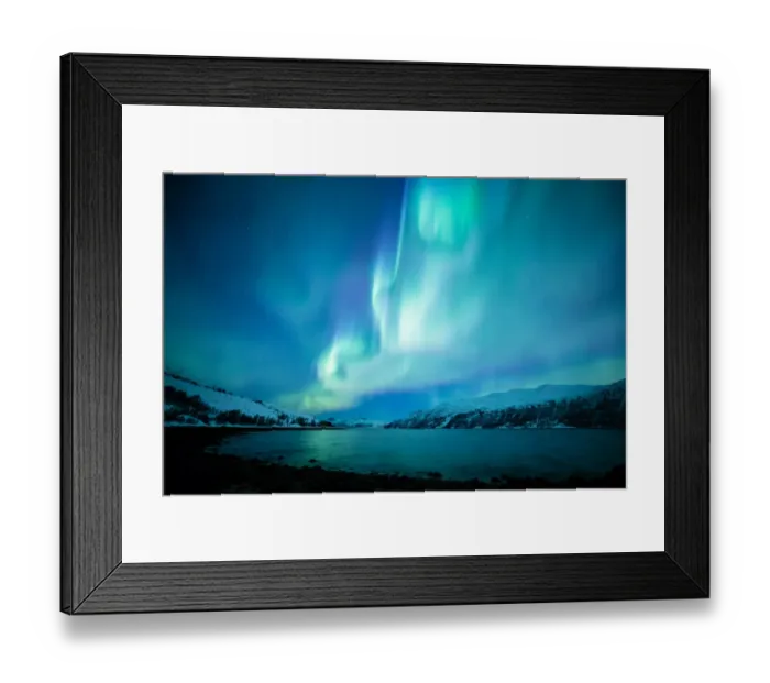 Framed Print : Incredible Aurora Borealis activity above the coast in Norway Framed Print : Incredible Aurora Borealis activity above the coast in Norway