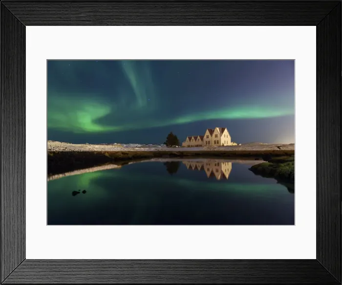 Framed Print : Aurora Borealis over the sky in winter Framed Print : Aurora Borealis over the sky in winter