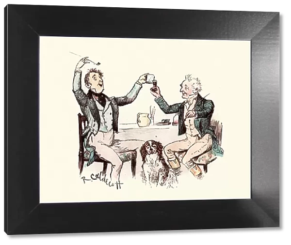 Two victorian men drinking and having fun