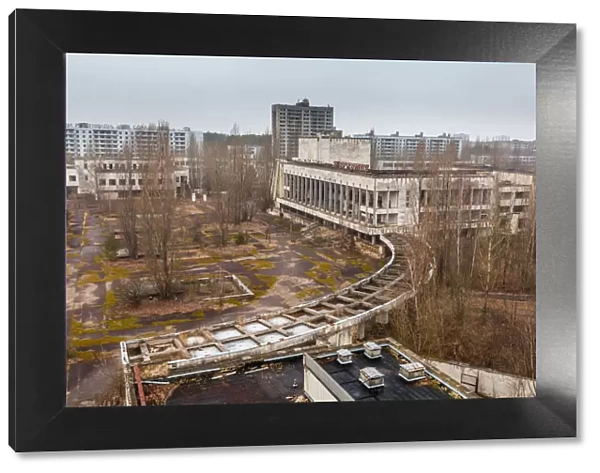 View of the House of Culture Energetic and the central square of Pripyat