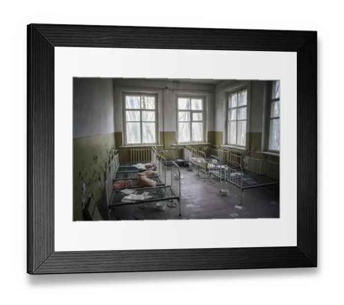 Framed Print : Dormitory, abandoned kindergarten of a village in the contaminated zone, near Chernobyl Framed Print : Dormitory, abandoned kindergarten of a village in the contaminated zone, near Chernobyl