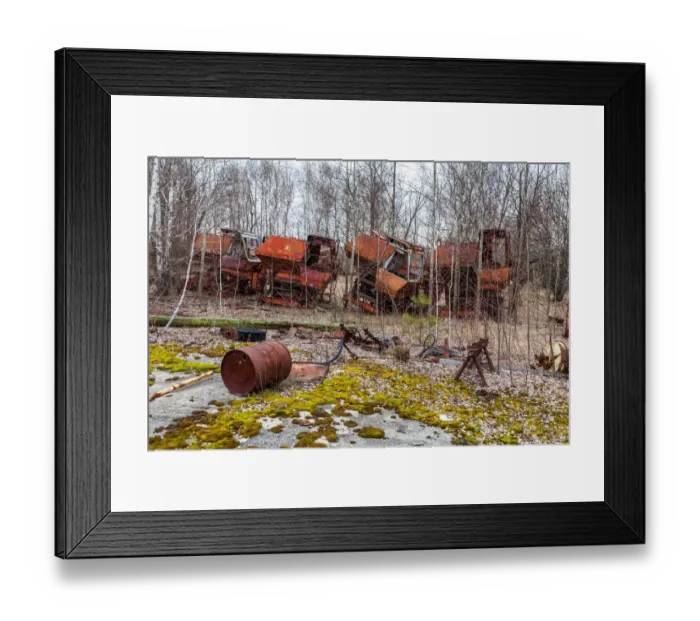 Framed Print : Rusty harvesters in an abandoned farm. Chernobyl zone, Ukraine Framed Print : Rusty harvesters in an abandoned farm. Chernobyl zone, Ukraine