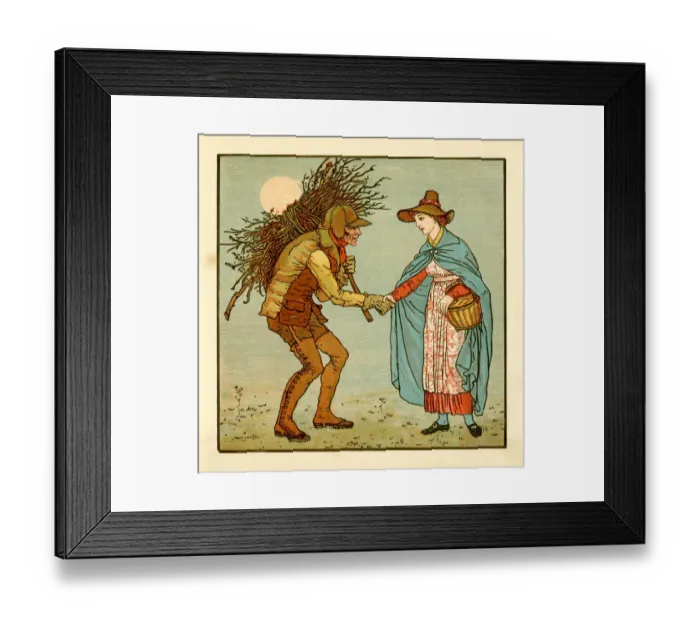 Framed Print : Young lady meeting an old man clothed all in leather Framed Print : Young lady meeting an old man clothed all in leather