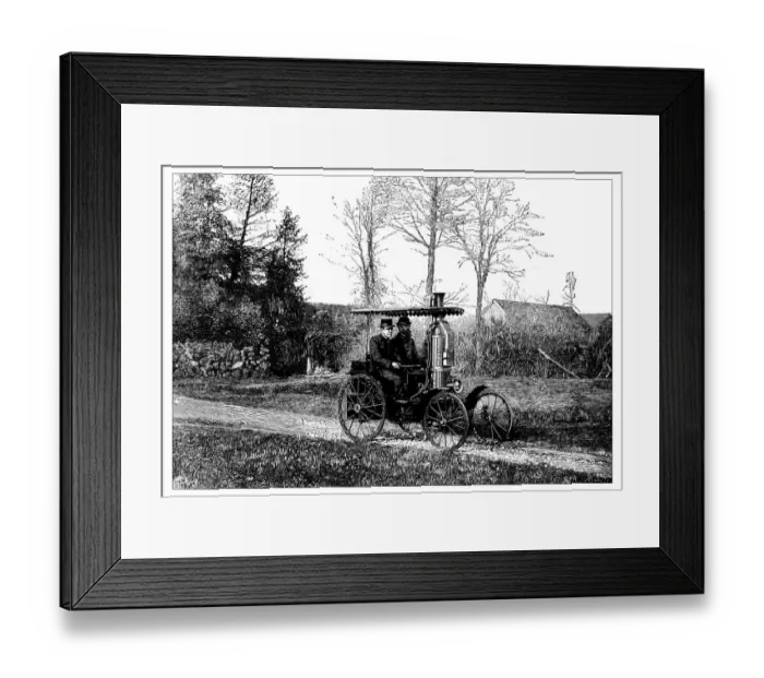 Framed Print : Antique illustration of steam car