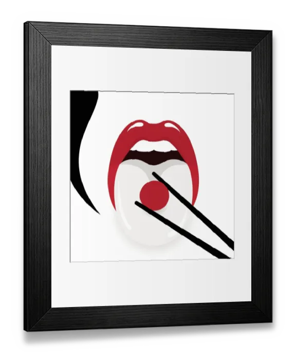 Framed Print : Geisha, sushi and Japanese Flag Illustration Framed Print : Geisha, sushi and Japanese Flag Illustration