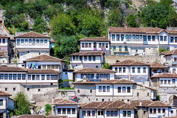 View of the old fortified city of Berat, Albania, Unesco World Heritage Site