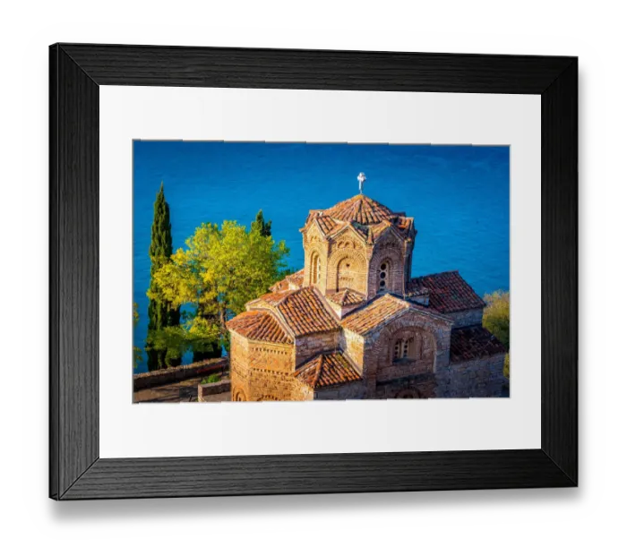 Framed Print : Detail of church of Saint John the Theologian at Kaneo, overlooking Ohrid lake, Ohrid, Macedonia