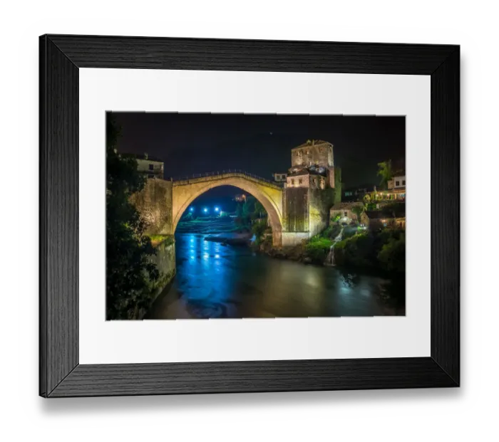 Framed Print : Night view of the Old Bridge in Mostar, Bosnia