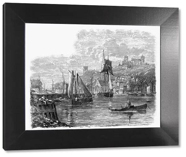 Fishing Village of Whitby in Yorkshire, England Victorian Engraving, 1840