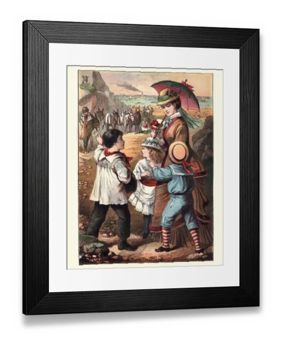 Framed Print : Victorian mother and her children on holiday at the beach Framed Print : Victorian mother and her children on holiday at the beach
