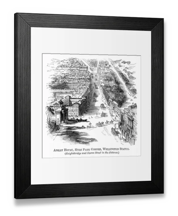 Framed Print : Apsley House, Hyde Park Corner and Wellington Statue (1871 engraving) Framed Print : Apsley House, Hyde Park Corner and Wellington Statue (1871 engraving)
