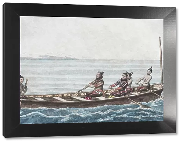 Greenlandic winter boat, hand-colored copper engraving from Friedrich Justin Bertuch