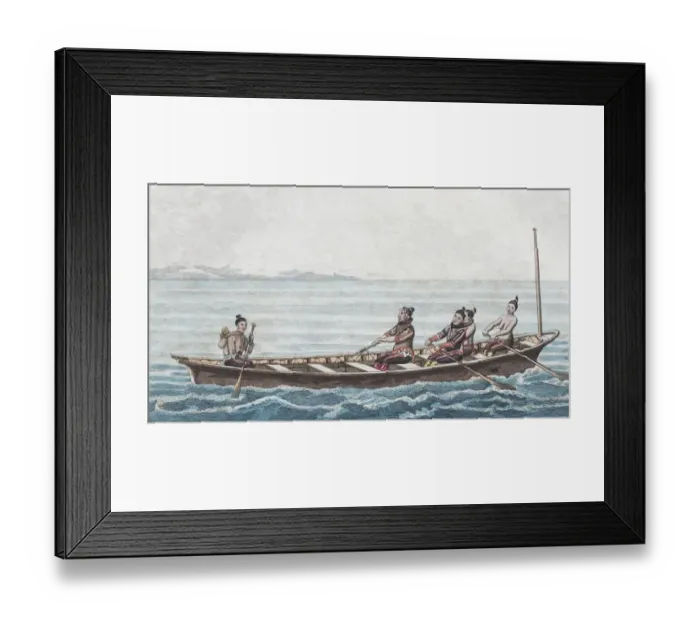 Framed Print : Greenlandic winter boat, hand-colored copper engraving from Friedrich Justin Bertuch