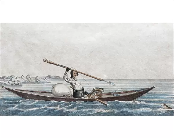 Greenlandic kayak, hand-colored copper engraving from Friedrich Justin Bertuch picture