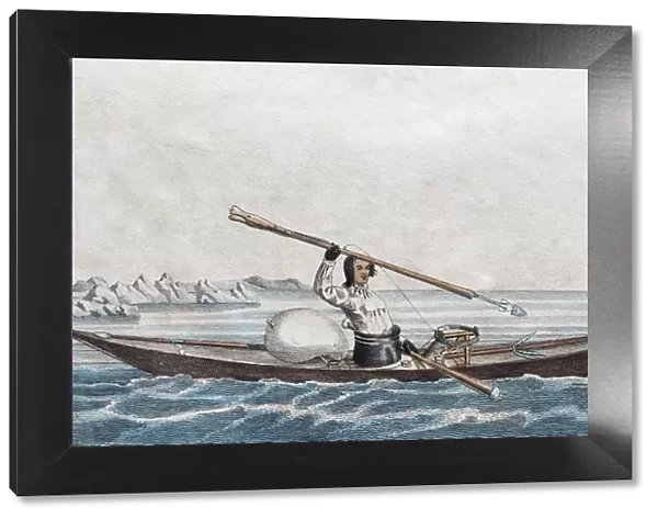 Greenlandic kayak, hand-colored copper engraving from Friedrich Justin Bertuch picture