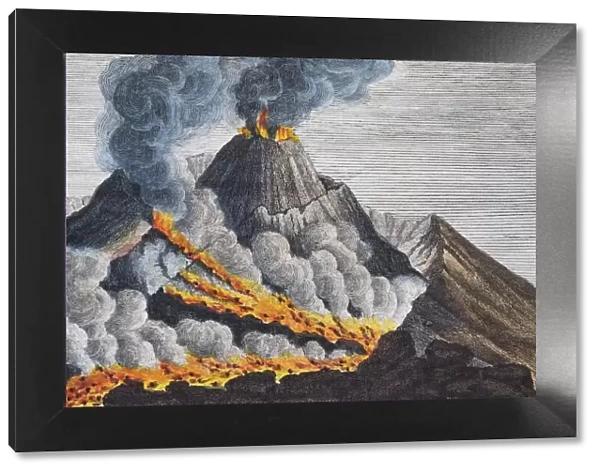 Active volcano Vesuvius, hand-coloured copperplate engraving from Friedrich Justin