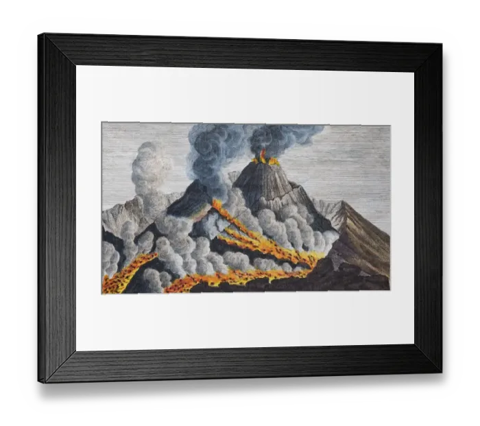 Framed Print : Active volcano Vesuvius, hand-coloured copperplate engraving from Friedrich Justin
