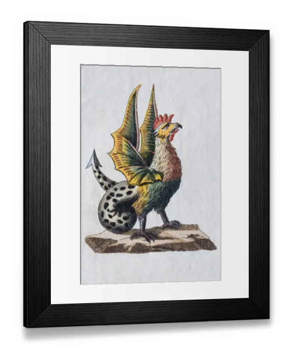 Framed Print : Basilisk, hand-colored copper engraving from childrens picture book by Friedrich Justin Bertuch