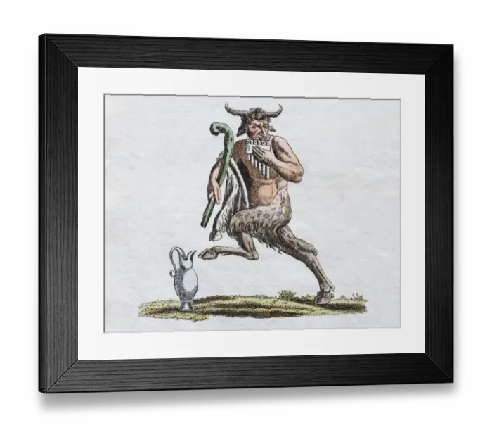 Framed Print : Satyr, handcoloured copper engraving from Friedrich Justin Bertuch Picture book for children Framed Print : Satyr, handcoloured copper engraving from Friedrich Justin Bertuch Picture book for children