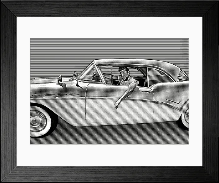 Framed Print : Retro Young Man Driving Vintage Car Framed Print : Retro Young Man Driving Vintage Car