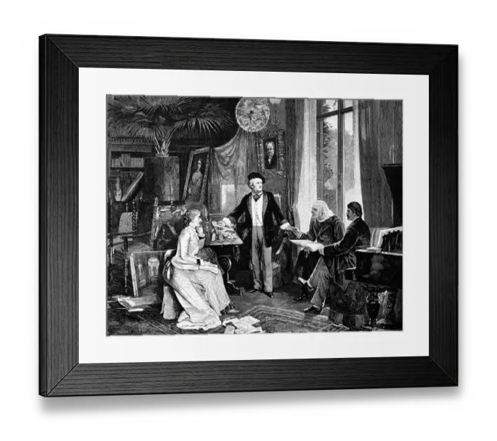 Framed Print : Richard and Cosima Wagner with Liszt and Hans von Wolzogen in their home Wahnfried Framed Print : Richard and Cosima Wagner with Liszt and Hans von Wolzogen in their home Wahnfried