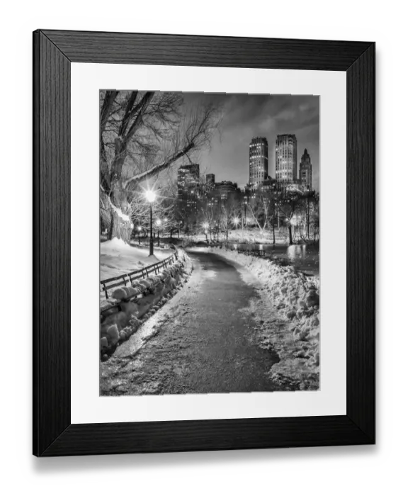 Framed Print : Central Park Path Night Black & White Framed Print : Central Park Path Night Black & White