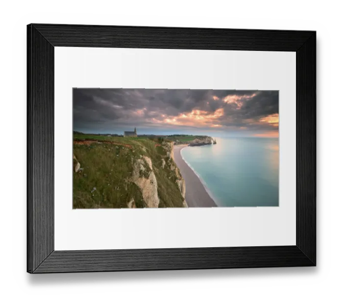 Framed Print : nature landscape in the sunset in Etretat, France in beautiful summer day Framed Print : nature landscape in the sunset in Etretat, France in beautiful summer day