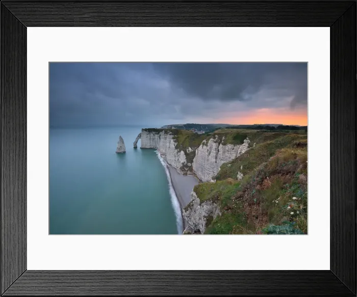 Framed Print : nature landscape in the sunset in Etretat, France in beautiful summer day Framed Print : nature landscape in the sunset in Etretat, France in beautiful summer day