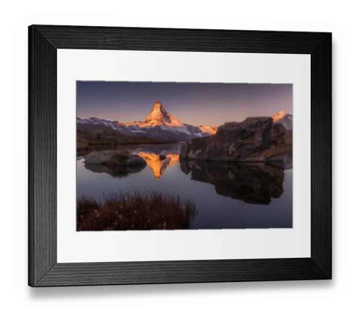 Framed Print : Morning view at Stellisee lake with Matterhorn background