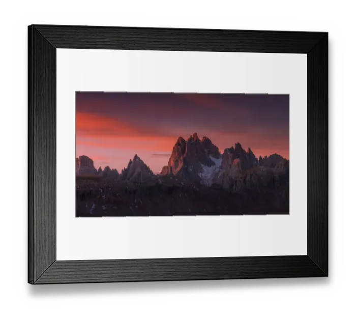 Framed Print : Sunrise at the mountain range in Dolomites