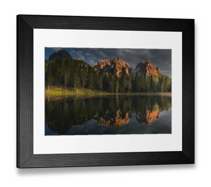 Framed Print : Mountain reflection at Lake Antorno Framed Print : Mountain reflection at Lake Antorno