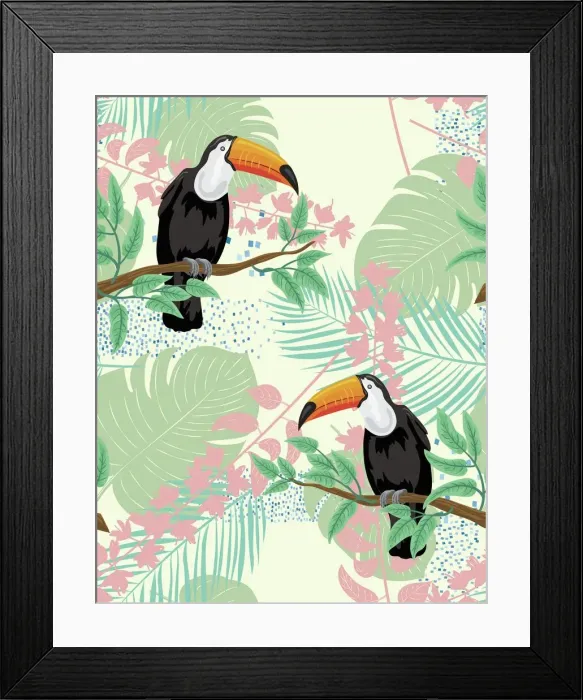 Framed Print : Tropical Plants And Toucan Seamless Pattern Framed Print : Tropical Plants And Toucan Seamless Pattern