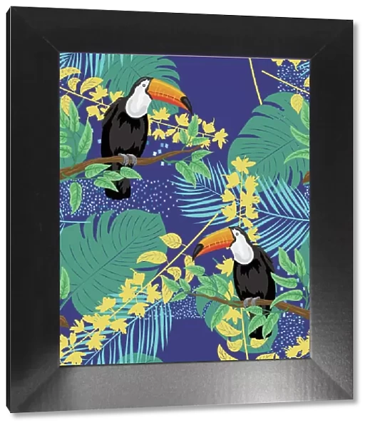 Tropical Plants And Toucan Seamless Pattern