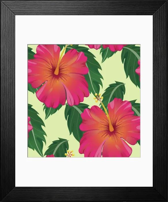 Framed Print : Tropical Pattern With Leaves and Flowers - Vector Illustration Framed Print : Tropical Pattern With Leaves and Flowers - Vector Illustration