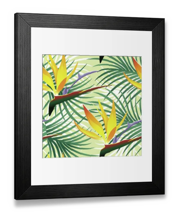 Framed Print : Tropical Pattern With Leaves and Flowers - Vector Illustration Framed Print : Tropical Pattern With Leaves and Flowers - Vector Illustration