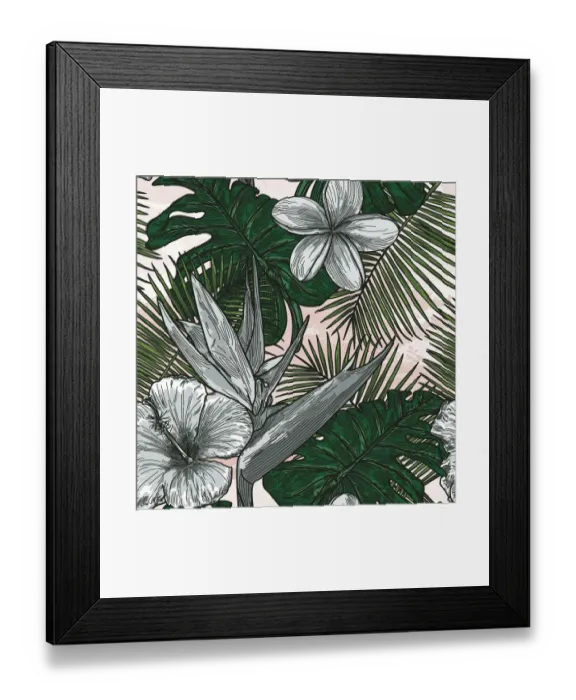 Framed Print : Modern Tropical Floral Pattern Framed Print : Modern Tropical Floral Pattern