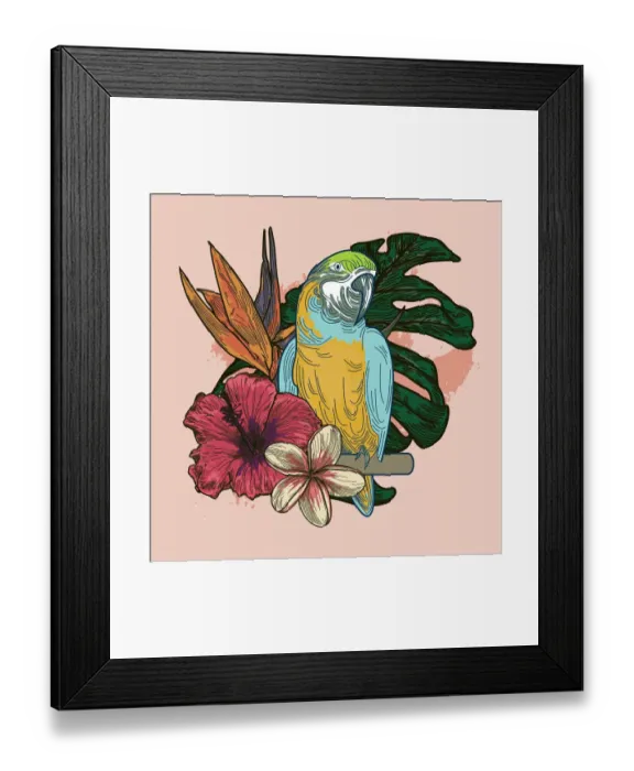 Framed Print : Millennial Pink and Coral Tropical Plant and Floral Bouquet Framed Print : Millennial Pink and Coral Tropical Plant and Floral Bouquet