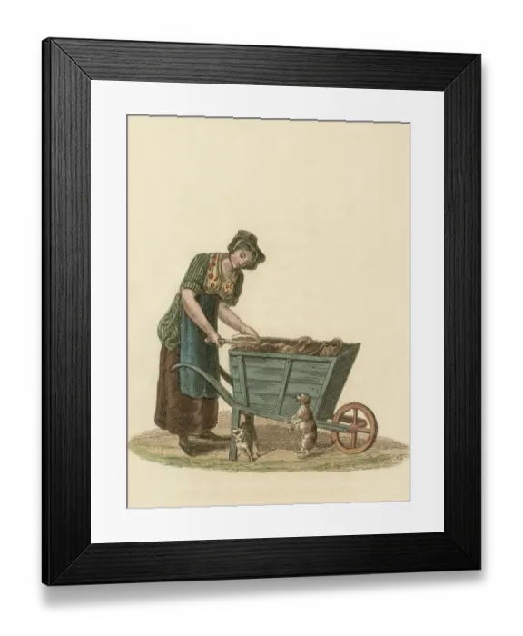Framed Print : Pet Food. circa 1895: A woman sells pet food from a wheel barrow Framed Print : Pet Food. circa 1895: A woman sells pet food from a wheel barrow