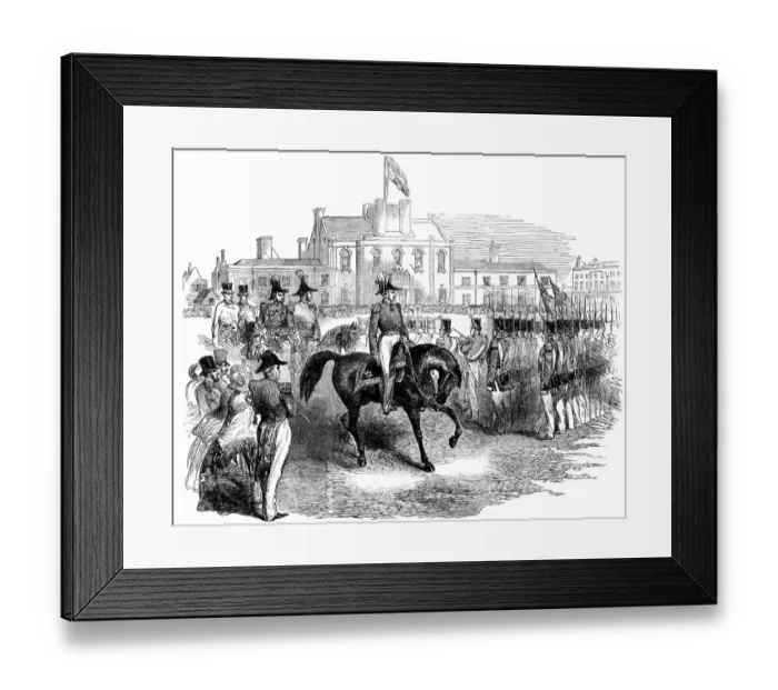 Framed Print : HRH Prince Albert inspects the Artillery Company (engraved illustration) Framed Print : HRH Prince Albert inspects the Artillery Company (engraved illustration)