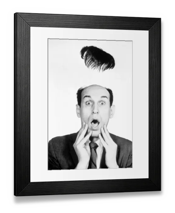 Framed Print : MANS HAIRPIECE FLIES OFF IN SHOCK, 1950S OR 1960S, FLIPPING HIS LID Framed Print : MANS HAIRPIECE FLIES OFF IN SHOCK, 1950S OR 1960S, FLIPPING HIS LID