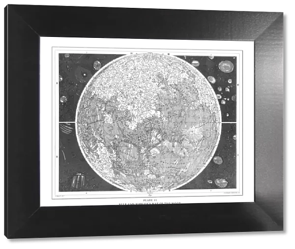 Beer and Madlers Map of the Moon Engraving Antique Illustration, Published 1851