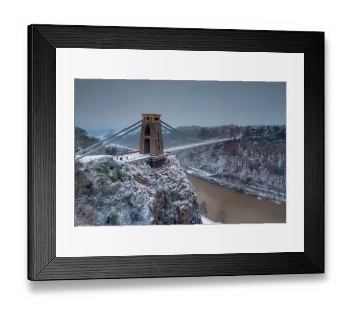 Framed Print : Snowfall Clifton Suspension Bridge I