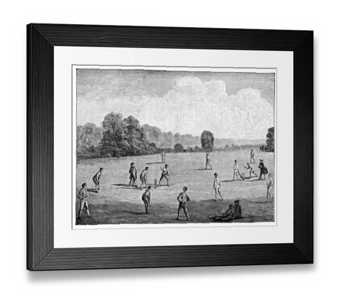 Framed Print : Cricket. Vintage engraving showing a cricket match in Maryleboune Fields Framed Print : Cricket. Vintage engraving showing a cricket match in Maryleboune Fields