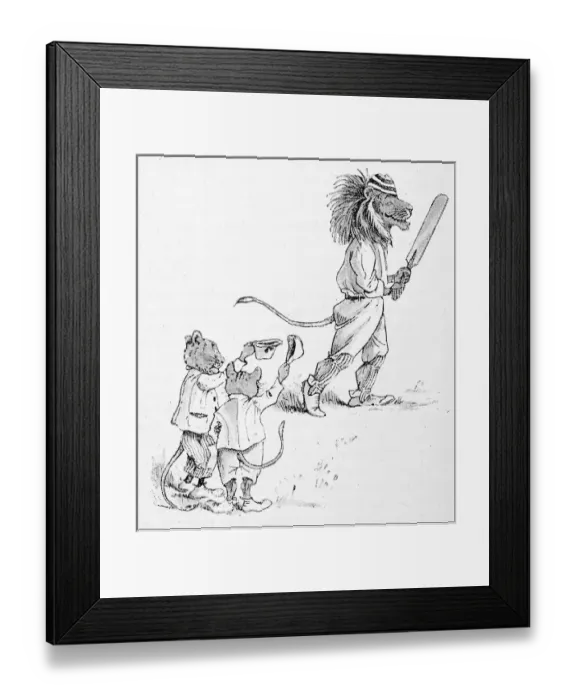 Framed Print : Humanized animals illustrations: Cricket, Bears vs Lions Framed Print : Humanized animals illustrations: Cricket, Bears vs Lions