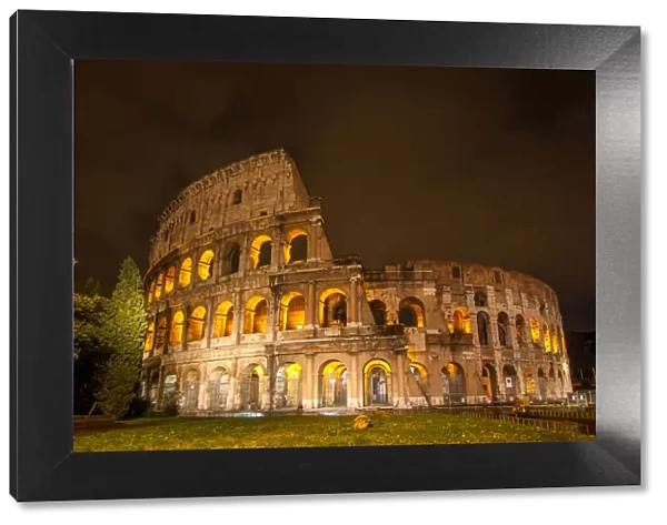 Coliseum. Depiction of Roman Coliseum by night from south side, Rome, Italy