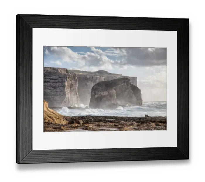 Framed Print : Huge waves and coastline