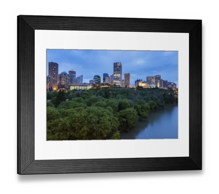 Framed Print : Canada, Alberta, Edmonton, Cityscape with trees and river Framed Print : Canada, Alberta, Edmonton, Cityscape with trees and river